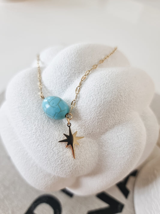 Collier pierre turquoise et étoile