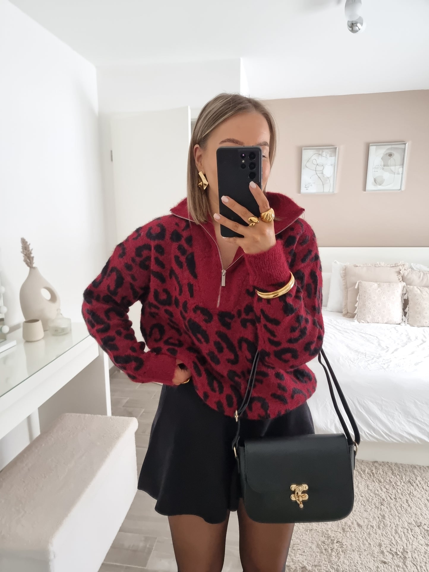 Pull leopard bordeau