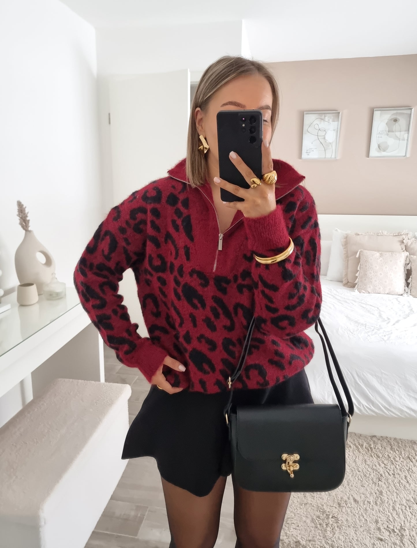 Pull leopard bordeau