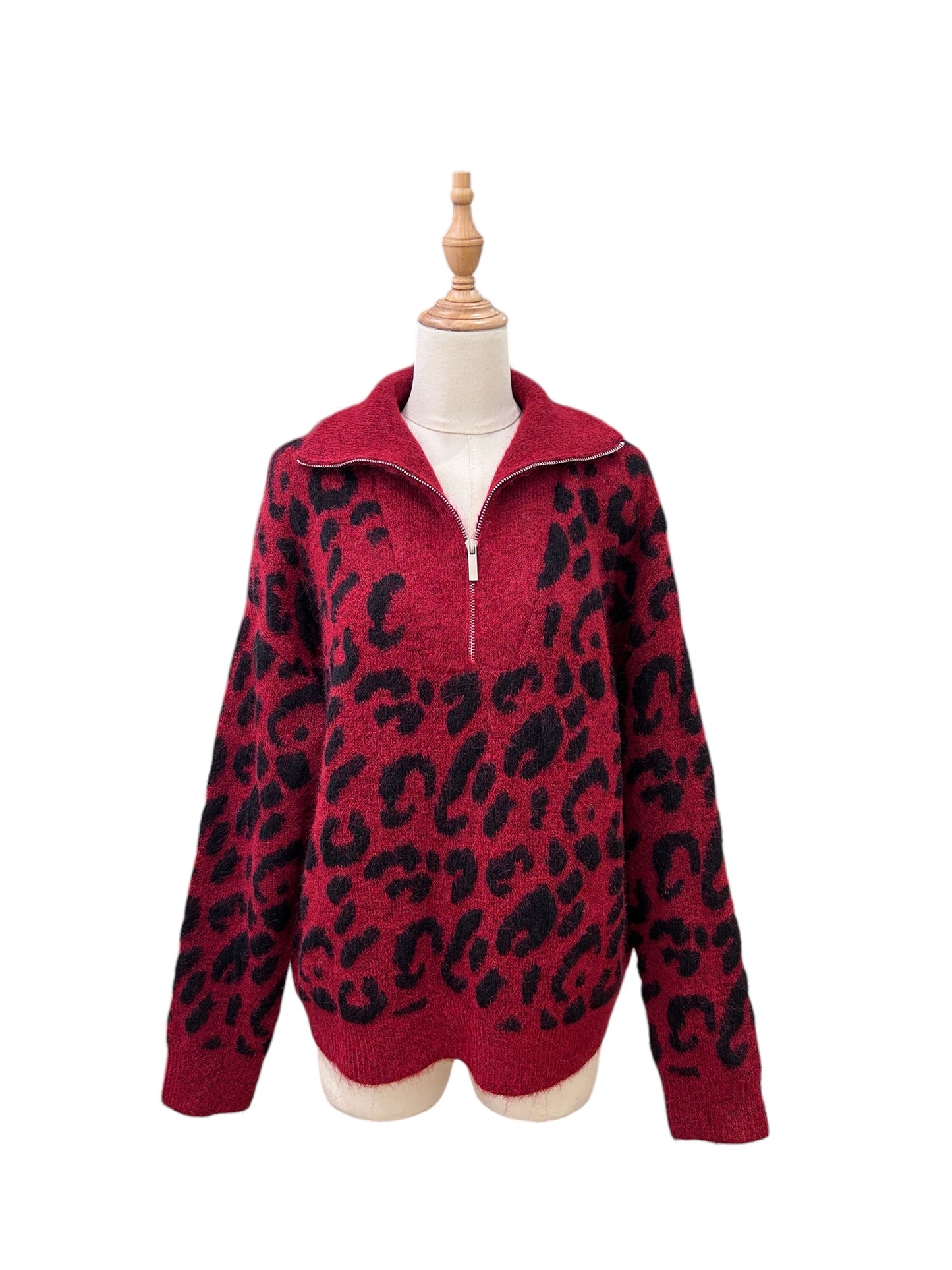 Pull leopard bordeau